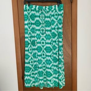 Women’s 1X AGB WOMAN Green Tie Dye Print Pull On Maxi Skirt Side Slits Rayon EXC